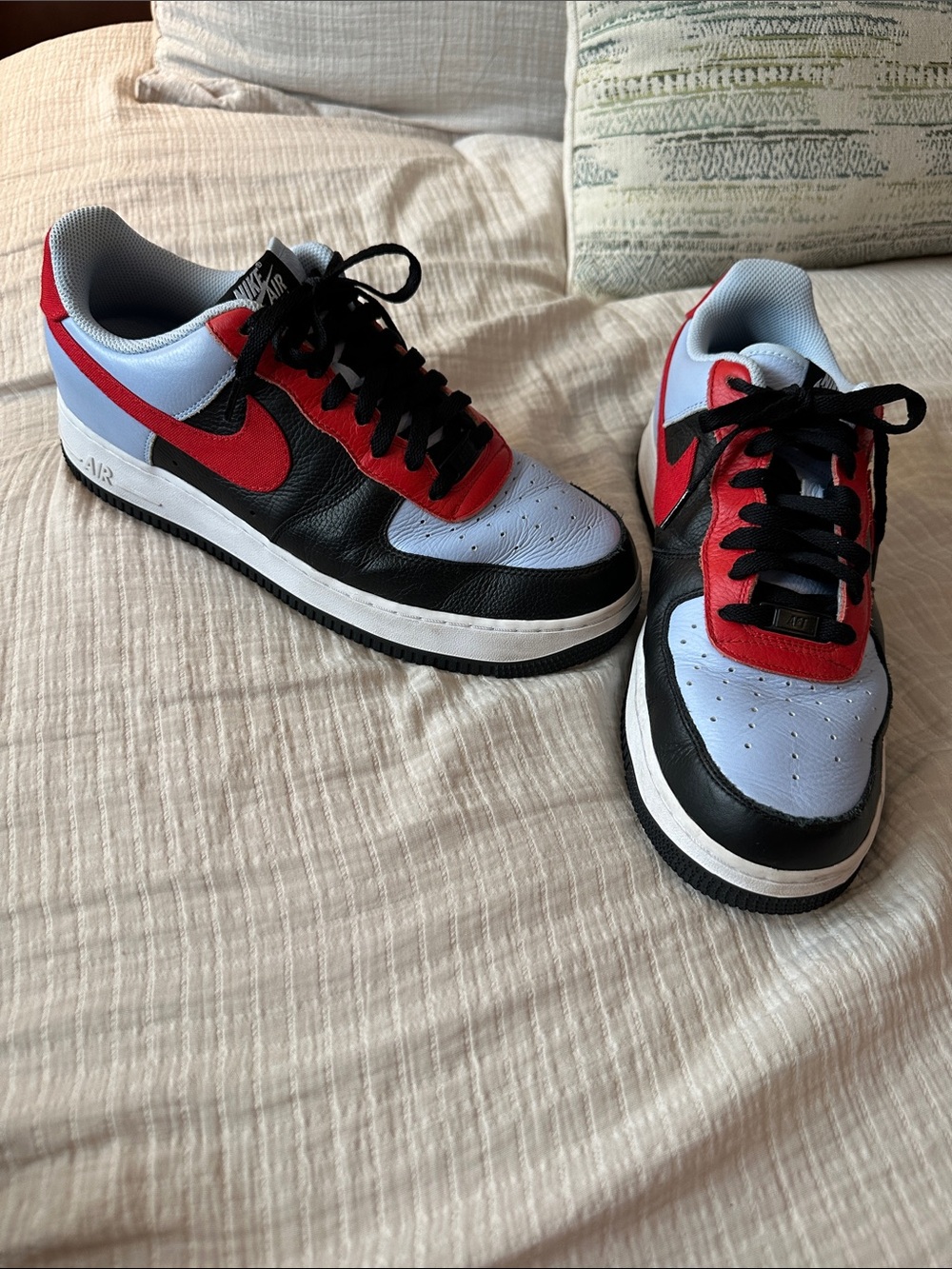 Nike Air Force 1 Low Top Sneakers - Black/Red/Light Blue